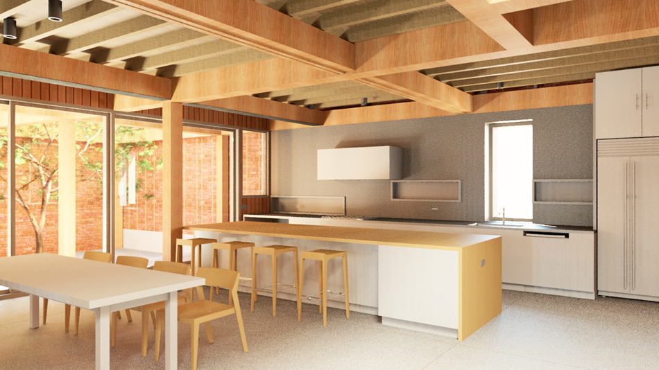 Interior rendering at kitchen 