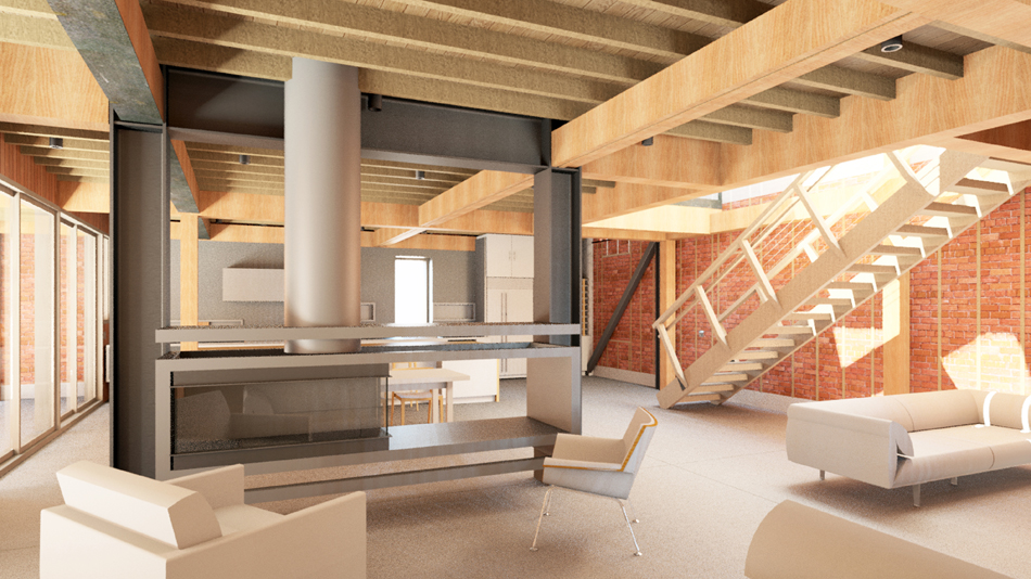 Interior rendering at living room