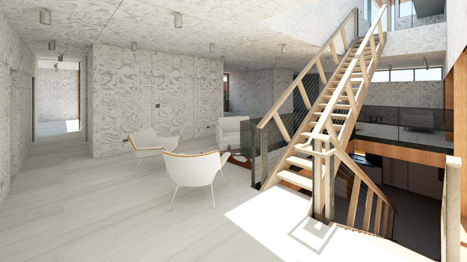 Interior rendering at upper stair